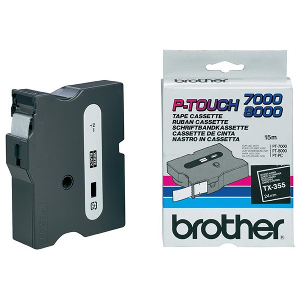 Brother TX-355 cinta blanco sobre negro 24 mm (original) TX355 080256 - 1