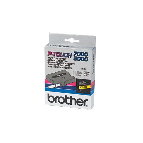 Brother TX-611 cinta negro sobre amarillo 6 mm (original) TX611 080270 - 1