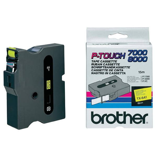 Brother TX-641 cinta negro sobre amarillo 18 mm (original) TX641 080276 - 1