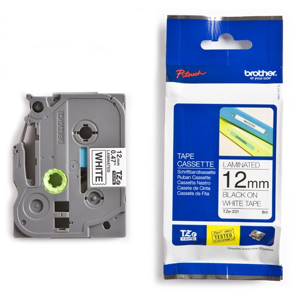 Original brother cinta rotuladora laminada tze-231 negro/blanco 8m 12mm p-touch/1055f