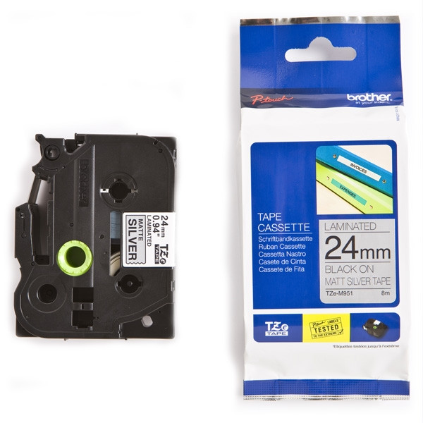 Brother TZe-M951 cinta negro sobre plateado mate 24 mm (original) – imagen 2