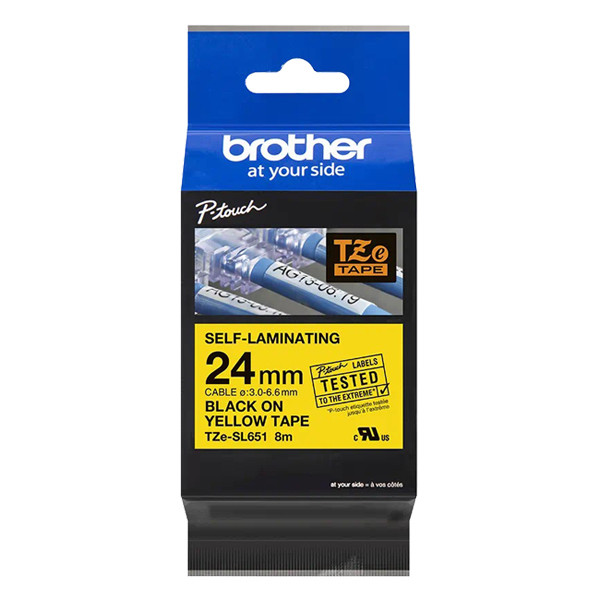 Brother TZe-SL651 Cinta autolaminable negro sobre amarillo 24 mm (original) – imagen 2