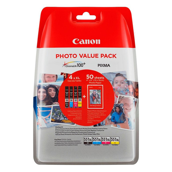 Canon CLI-551XL pack ahorro 4 colores + papel (original) 6443B006 6443B008 651010 - 1