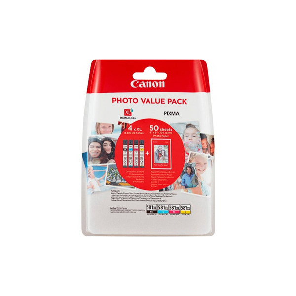 Canon CLI-581XL Pack  BK/C/M/Y + 50 hojas de papel fotográfico (original) 2052C004 2052C006 010306 - 1