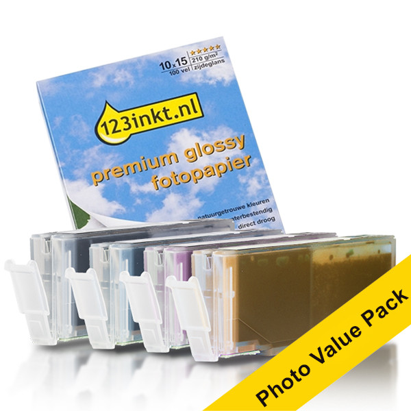 Canon CLI-581 cartuchos de tinta (marca 123tinta) | Pack negro + 3 colores + 100 hojas de papel fotográfico 132312 - 1