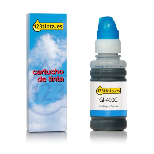 Canon GI-490C botella de tinta cian (marca 123tinta) 0664C001C 011675 - 1