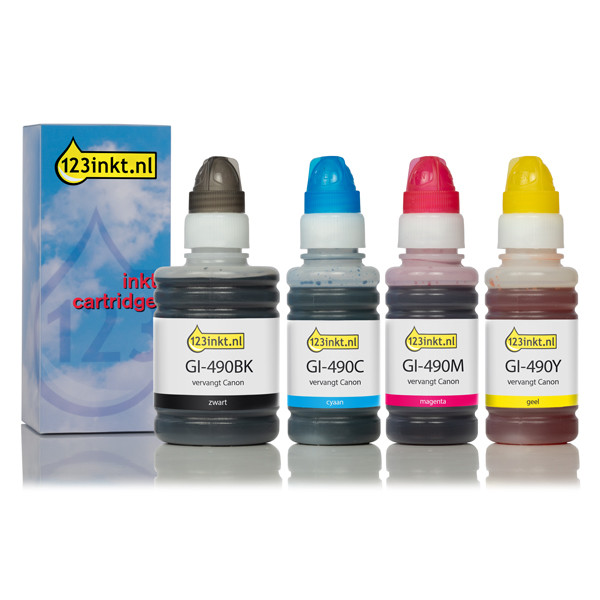 Canon GI-490 Pack ahorro botellas negro + 3 colores (marca 123tinta) 0663C001C 0664C001C 0665C001C 0666C001C 127163 - 1