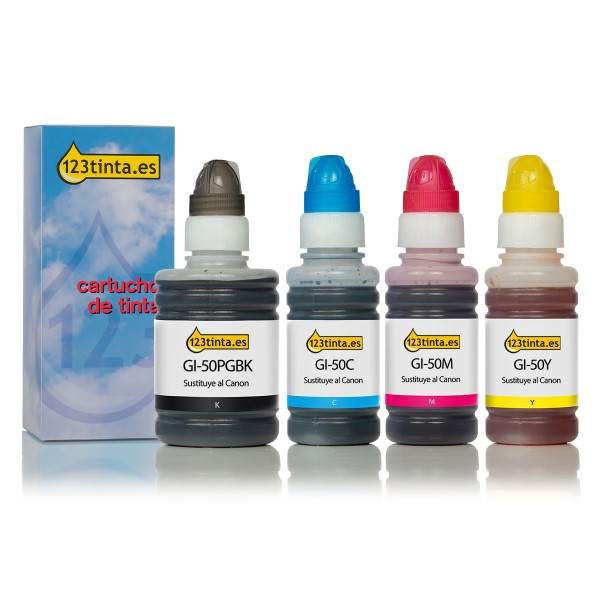 Canon GI-50 Pack ahorro botellas negro + 3 colores (marca 123tinta)  127162 - 1
