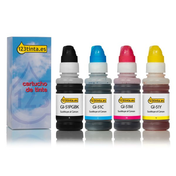 Canon GI-51 cartuchos de tinta (marca 123tinta) | Pack negro + 3 colores 127164 - 1