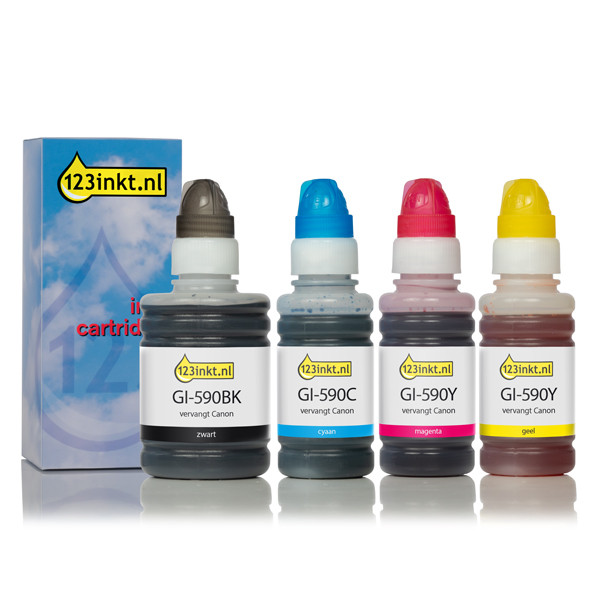 Canon GI-590 Pack ahorro negro + 3 colores (marca 123tinta) 1603C001C 1604C001C 1605C001C 1606C001C 127161 - 1