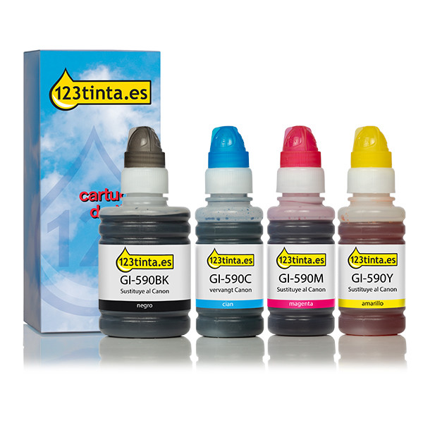 Canon GI-590 cartuchos de tinta (marca 123tinta) | Pack negro + 3 colores 127161 - 1