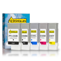 Canon PFI-030/PFI-031 cartuchos de tinta (marca 123tinta) | Pack 2 negros + 3 colores 130761
