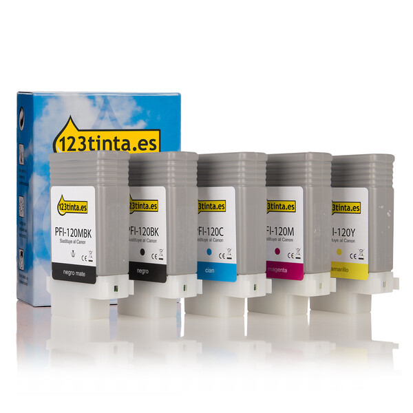 Canon PFI-120 Pack ahorro 2 negro + 3 colores (marca 123tinta)  130714 - 1