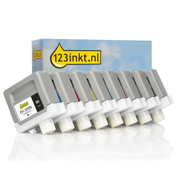 Canon PFI-301 Pack ahorro MBK / BK / C / M / Y / PC / PM / GY (marca 123tinta)  132063 - 1