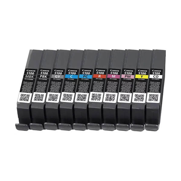 Canon PFI-5100 pack múltiple MBK/PBK/C/M/Y/PC/PM/R/GY/CO (original) 130763 - 1