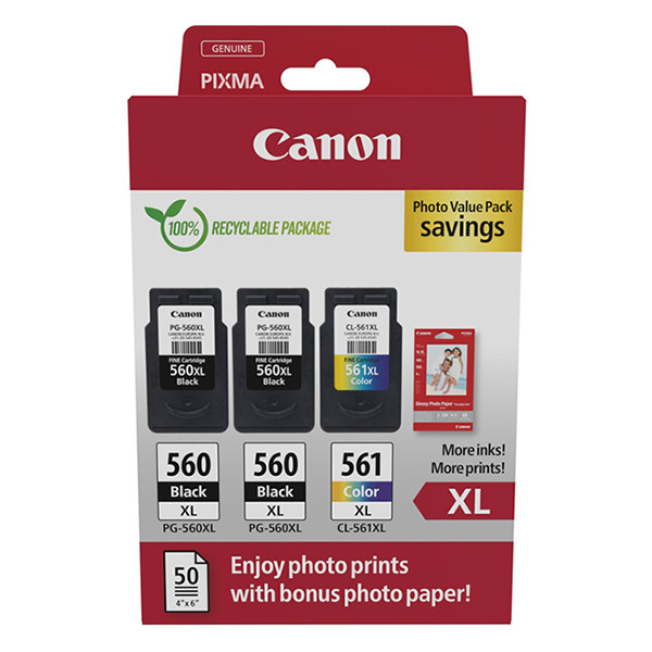 Canon PG-560XLx2 / CL-561XL + 50 hojas de papel fotográfico (original)