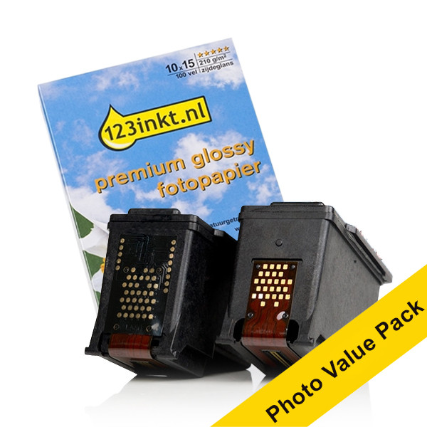 Canon PG-560 + CL-561 cartuchos de tinta (marca 123tinta) | Pack negro + color + 100 hojas de papel fotográfico 132305 - 1