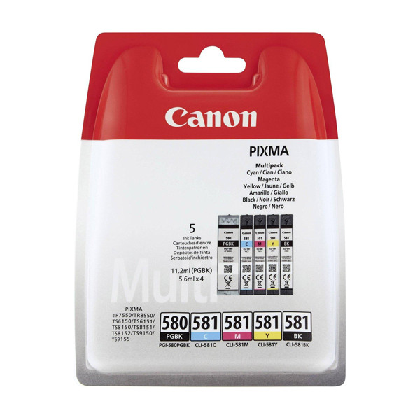 Canon PGI-580BK/CLI-581 Pack ahorro BK/C/M/Y/BK (original) 2078C005 2078C006 2078C007 2078C008 018582 - 1