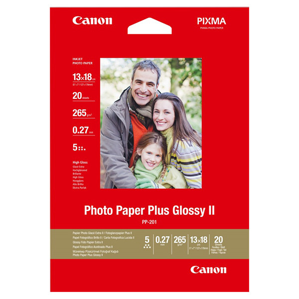 Canon PP-201 Papel foto Glossy Plus II | 265 gramos | 13 x 18 cm | 20 hojas