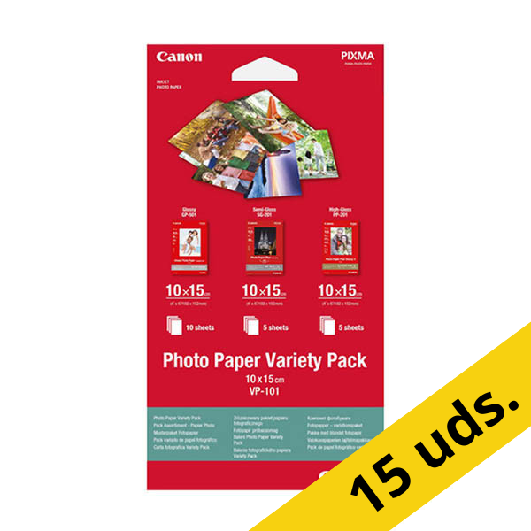 Pack 15 uds - Canon VP-101 Papel foto pack variado 10 x 15 cm | 20 hojas 150395 - 1