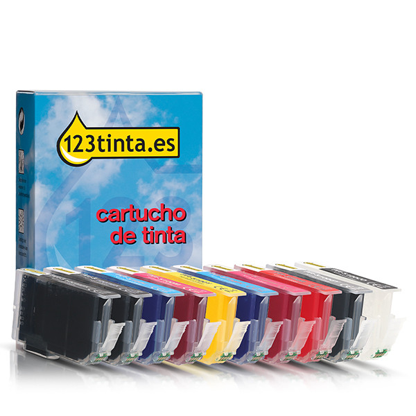 Pack Canon: PFI-5100 MBK, PBK, C, M, Y, PC, PM, R, GY, CO 2 negros + 9 colores 130762 - 1