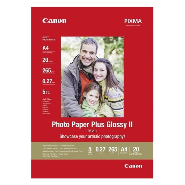 Canon Pack x10: Canon PP-201 Papel Photo Glossy Plus II 265 gramos A4 (20 hojas)  154043 - 1