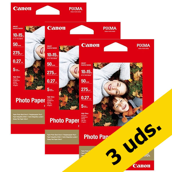 Canon Pack x3: Canon PP-201 Papel Photo Glossy Plus II 265 gramos 10 x 15 cm (50 hojas)  154044 - 1