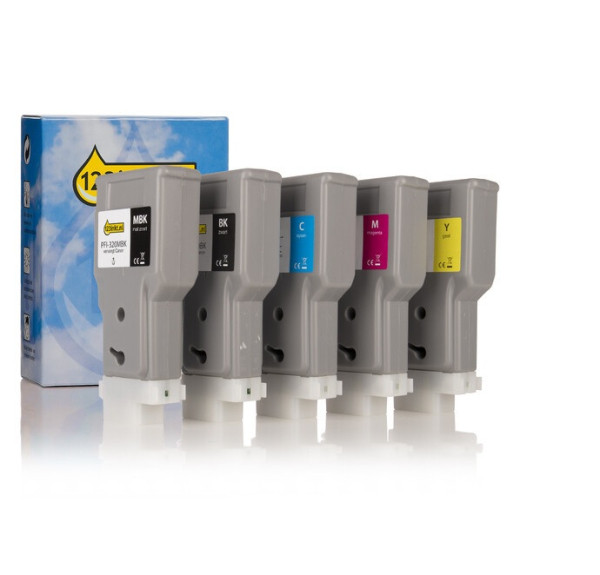 Canon pack: PFI-320 / PFI-321 MBK, BK, C, M, Y 2 negros + 3 colores (marca 123tinta) 130757 - 1