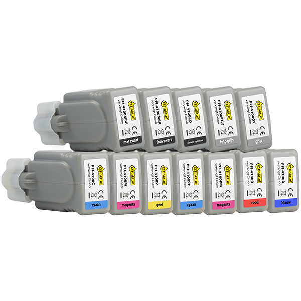 Canon pack: PFI-4100 MBK, PBK, C, M, Y, PC, PM, GY, PGY, R, B, CO 2 negros + 10 colores 130747 - 1