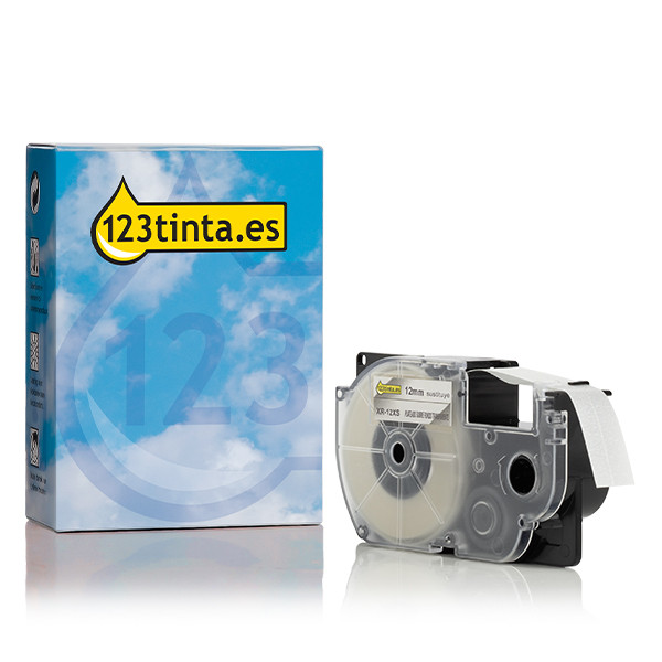 Casio XR-12XS cinta plateada sobre transparente de 12 mm (marca 123tinta)  056352 - 1