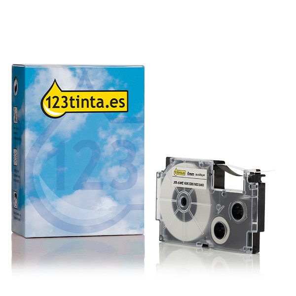 Casio XR-6WE cinta negra sobre blanca de 6 mm (marca 123tinta) 056316 - 1