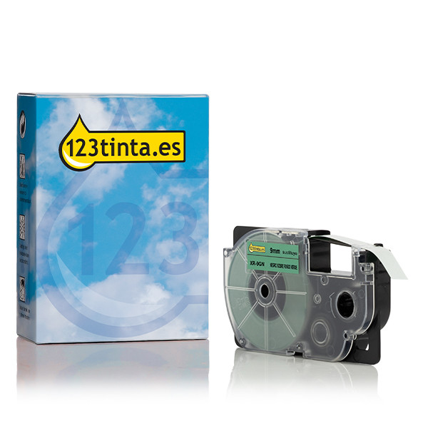 Casio XR-9GN cinta negra sobre verde de 9 mm (marca 123tinta) 056326 - 1