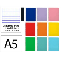 Cuaderno Espiral A5 Cuadrícula 4mm 75g (Tapa Blanda) - Surtido de colores 426713