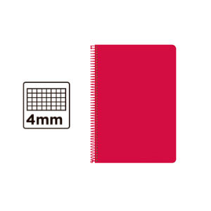 Cuaderno Espiral Cuarto Cuadrícula 4mm 75g (Tapa Dura) - Rojo