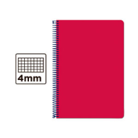 Cuaderno Espiral Folio Cuadrícula 4mm 60g (Tapa Blanda) - Rojo BF96 425963