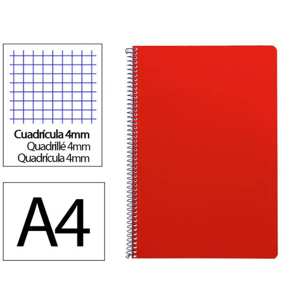 Cuaderno Espiral Folio Cuadrícula 4mm 75g (Tapa Blanda) - Rojo 426706 - 1