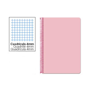 Cuaderno Espiral Folio Cuadrícula 4mm 75g (Tapa Dura) - Rosa