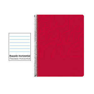 Cuaderno Espiral Folio Rayado Horizontal 60g (Tapa Blanda) - Rojo