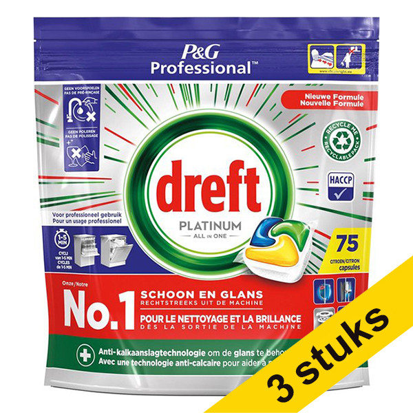 Pack Ahorro: 3x Dreft Professional All-in-One Platinum Pastillas para lavavajillas sabor limón (75 lavados) SDR06144 - 1
