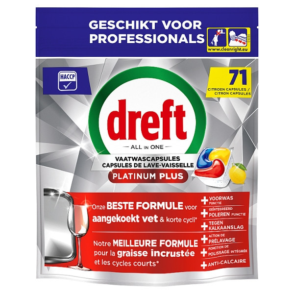 Dreft Professional All-in-One Platinum Plus Pastillas para lavavajillas sabor limón (71 lavados) SDR08735 - 1