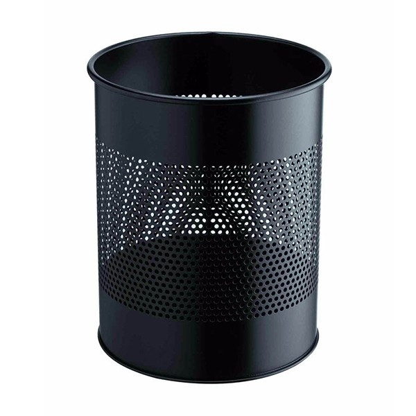 Durable papelera metálica perforada negra