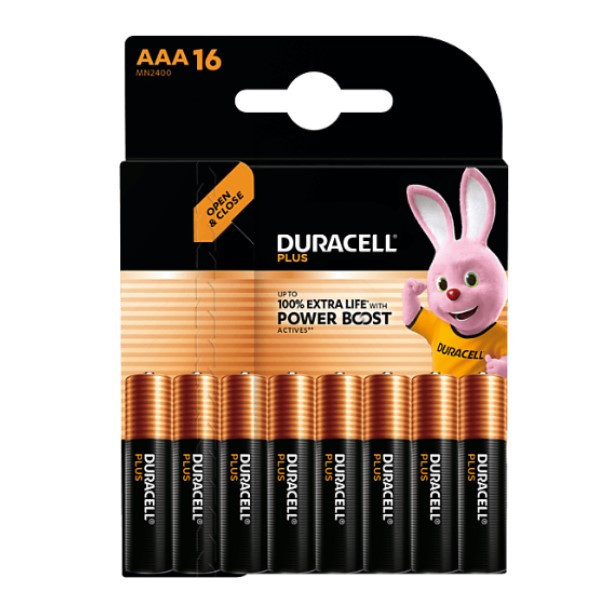 Duracell Plus Power Boost 100% Extra Life Pilas alcalinas AAA / MN2400 / LR03 (16 unidades)