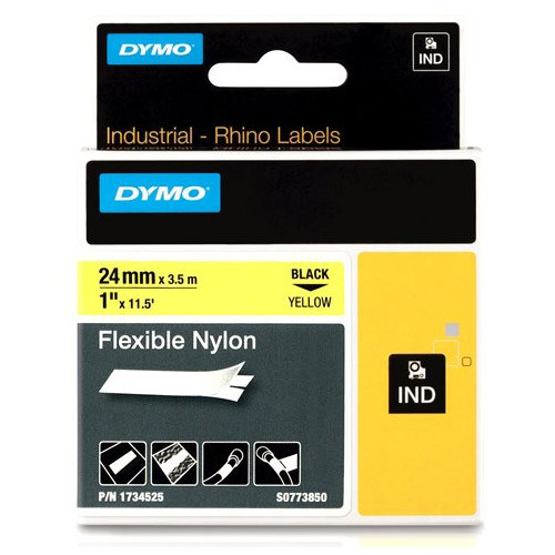 Dymo 1734525 IND Rhino cinta nylon flexible negro sobre amarillo 24 mm (original)