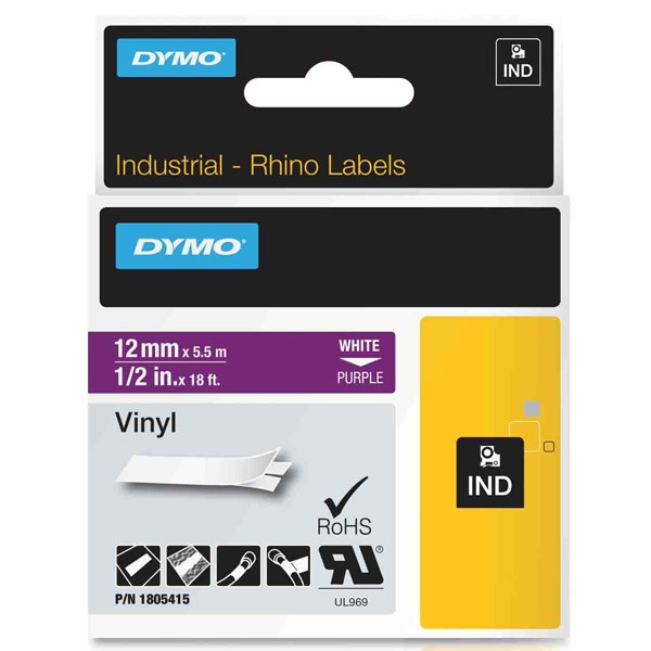 Dymo 1805415 IND Rhino cinta vinilo blanco sobre violeta 12 mm (original) 1805415 088652 - 1
