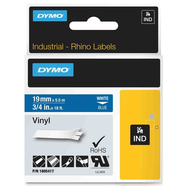 Dymo 1805417 IND Rhino cinta vinilo blanco sobre azul 19 mm (original) 1805417 088648 - 1