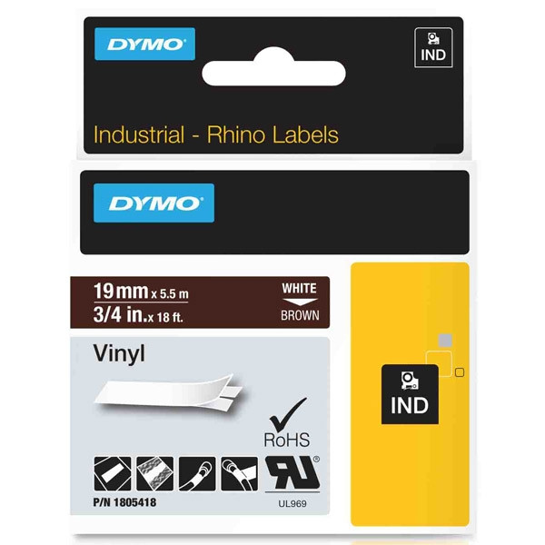 Dymo 1805418 IND Rhino cinta vinilo blanco sobre marrón 19 mm (original) 1805418 088660 - 1