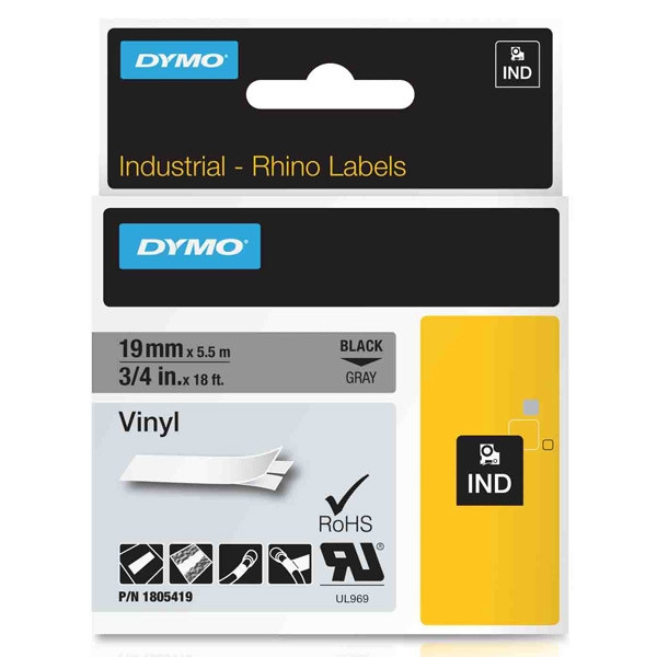 Dymo 1805419 IND Rhino cinta vinilo negro sobre gris 19 mm (original) 1805419 088622 - 1