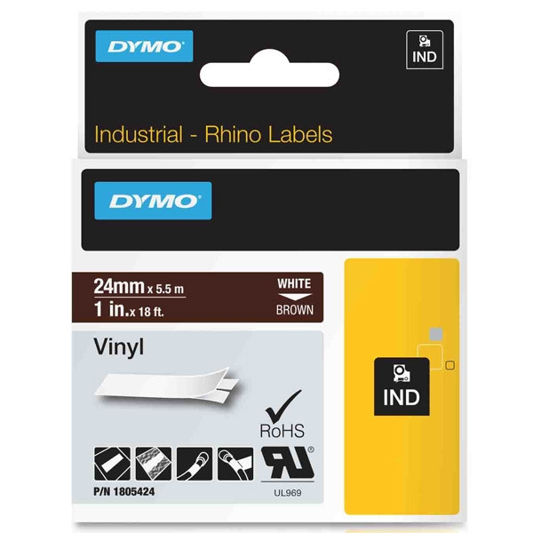 Dymo 1805424 IND Rhino cinta vinilo blanco sobre marrón 24 mm (original) 1805424 088662 - 1