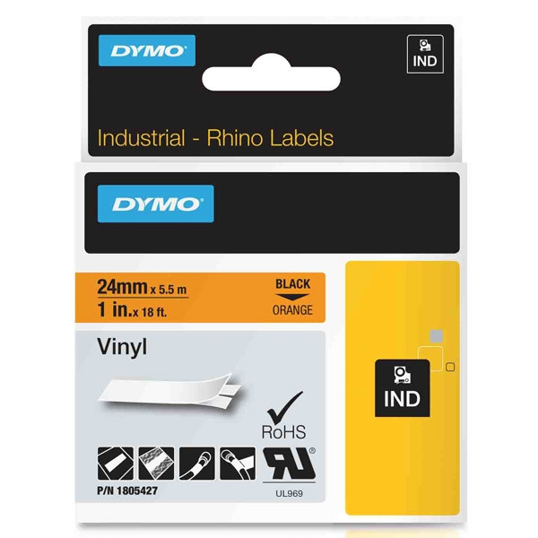 Dymo 1805427 IND Rhino cinta vinilo negro sobre naranja 24 mm (original) 1805427 088618 - 1