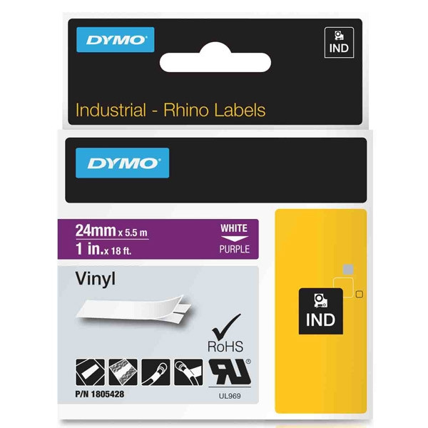 Dymo 1805428 IND Rhino cinta vinilo blanco sobre violeta 24 mm (original) 1805428 088656 - 1